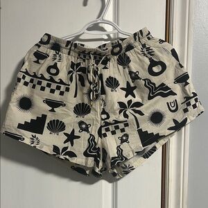 High Waist Cotton Shorts with Mediterranean Beach Print